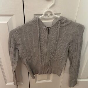 Pink Rose Gray Cable Knit Sweater